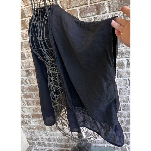 Vintage Russ Berens Mailbu USA Open Front Cape Sz L Black Linen Artsy Fe… - Picture 4 of 12